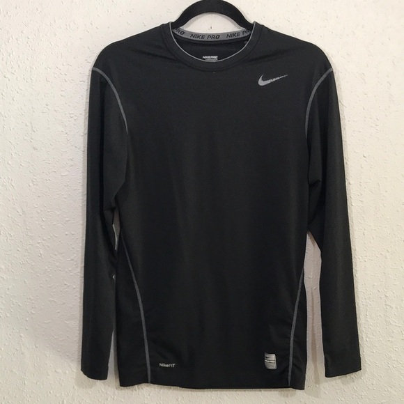 Nike Pro Compression Nike-fit Black Long Sleeve Stretch Base Layer size L - Picture 1 of 13